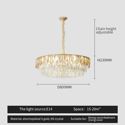 Gold electroplated decorbites crystal chandelier with cascading k9 crystal droplets modern luxury lighting for home hotel restaurant