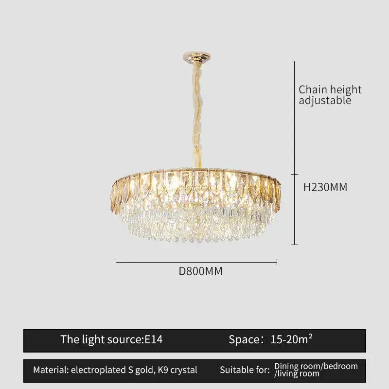 Gold electroplated decorbites crystal chandelier with cascading k9 crystal droplets modern luxury lighting for home hotel restaurant