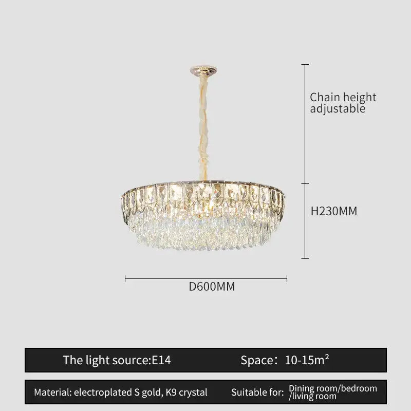 Decorbites crystal chandelier with electroplated gold frame and cascading k9 crystals for modern luxury lighting