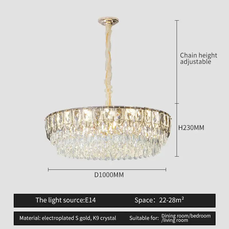 Decorbites crystal chandelier with gold-plated frame and k9 crystal droplets for modern luxury lighting in elegant spaces