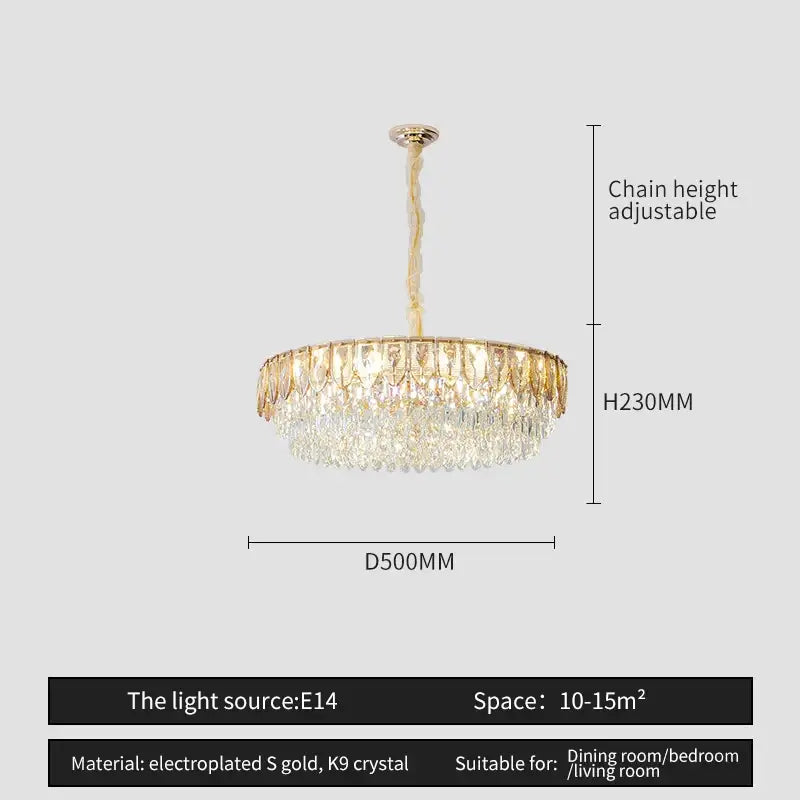 A glam gold-plated decorbites crystal chandelier with cascading k9 crystal droplets for modern luxury lighting