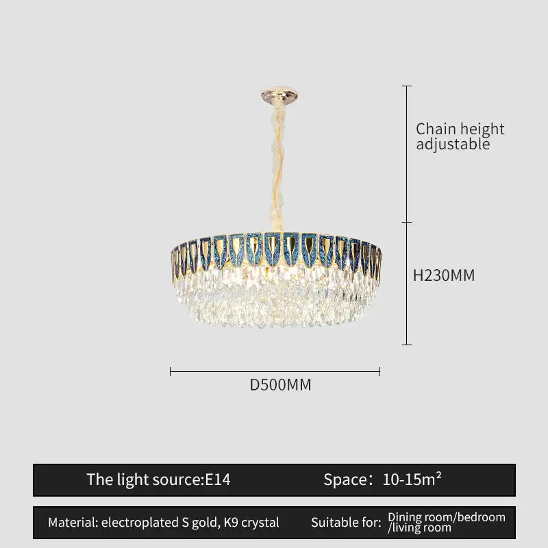 DecorBites crystal chandelier with gold electroplated frame and k9 crystals for modern luxury lighting in dining rooms