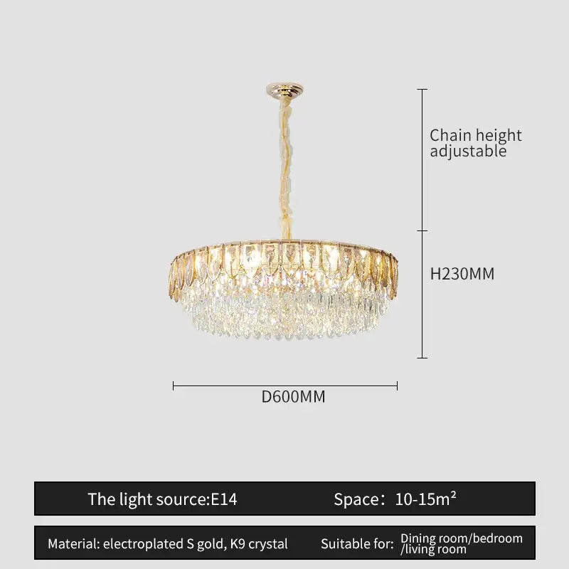 Decorbites crystal chandelier gold electroplated with cascading k9 crystal droplets for modern luxury lighting
