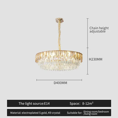 Gold electroplated decorbites crystal chandelier with cascading k9 crystal droplets for modern luxury lighting