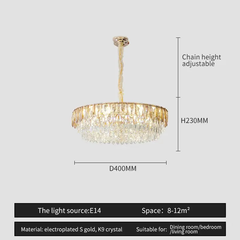 Gold electroplated decorbites crystal chandelier with cascading k9 crystal droplets for modern luxury lighting