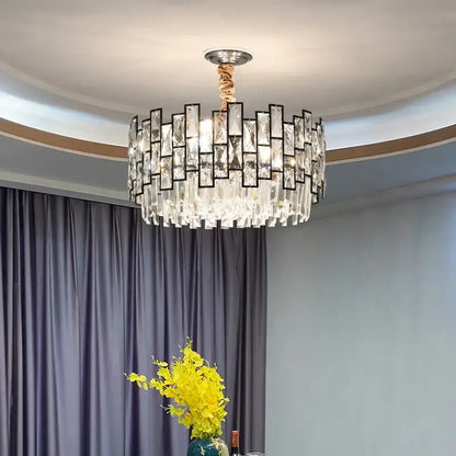A decorbites crystal chandelier with clear rectangular glass in black frames and twisted copper cord for modern luxury lighting