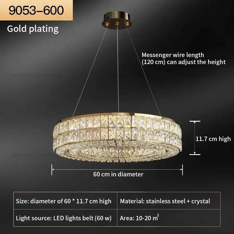 Gold-plated decorbites crystal chandelier with two tiers of clear crystals and stainless steel frame for modern luxury lighting