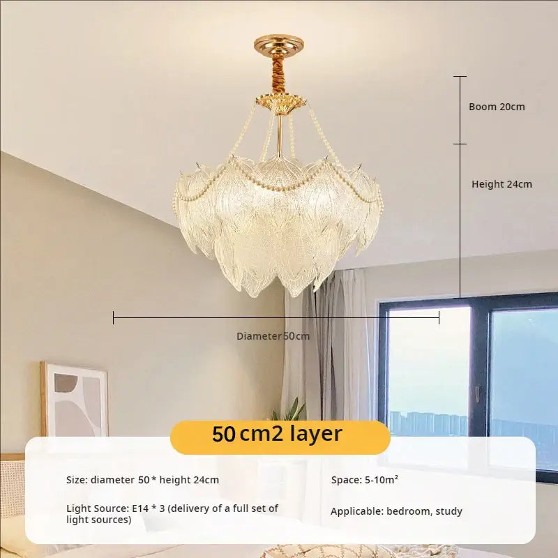 Elegant 50cm two-layer decorbites crystal chandelier with gold-toned metal and delicate beaded chains for modern luxury lighting