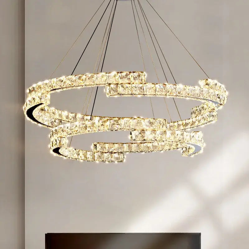 DecorBites™ crystal chandelier with multi-tiered interlocking rings and led lights for modern living room lamps