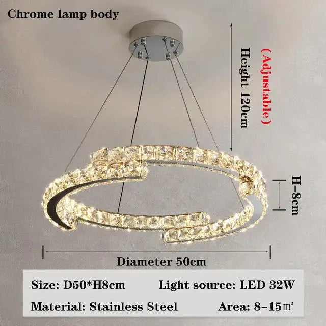 DecorBites crystal chandelier with chrome body and stainless steel frame for modern living room lamps and luxury spaces