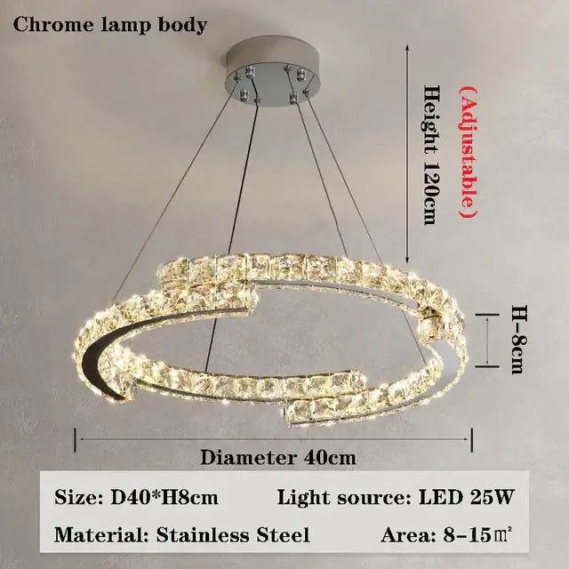 Modern chrome ring crystal chandelier with embedded clear crystals and led lighting for living room lamps