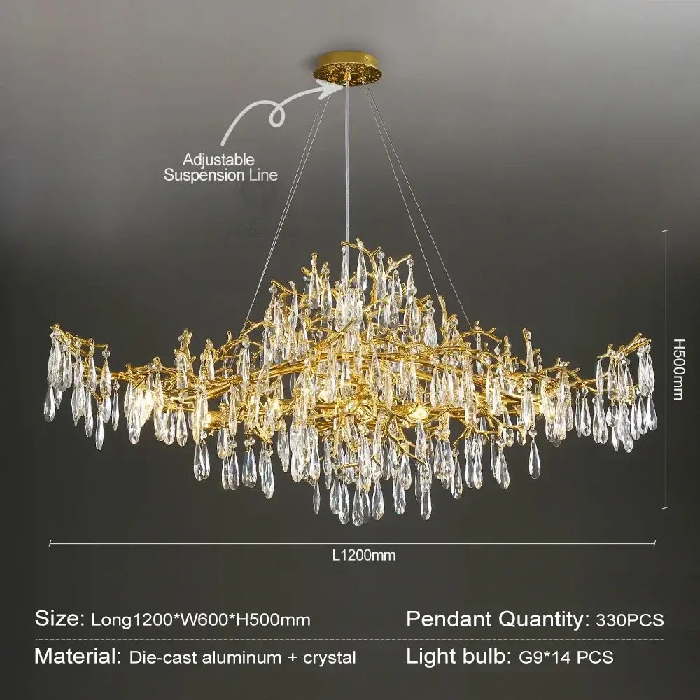 Gold-toned decorbites crystal chandelier with intricate arms and crystal pendants for modern luxury lighting