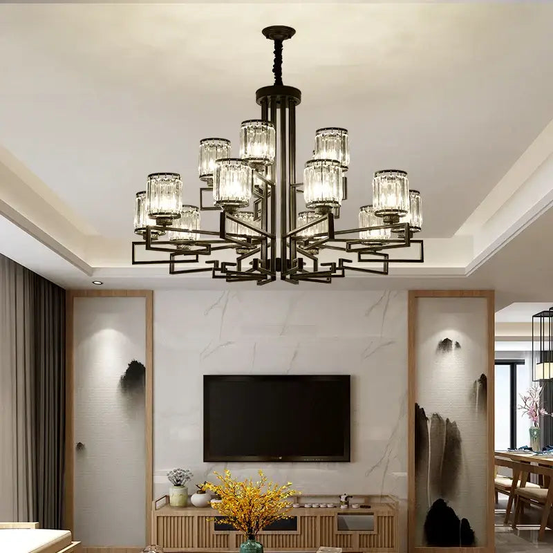 Black metal decorbites crystal chandelier with clear glass candle-style shades for modern luxury livingroom lighting