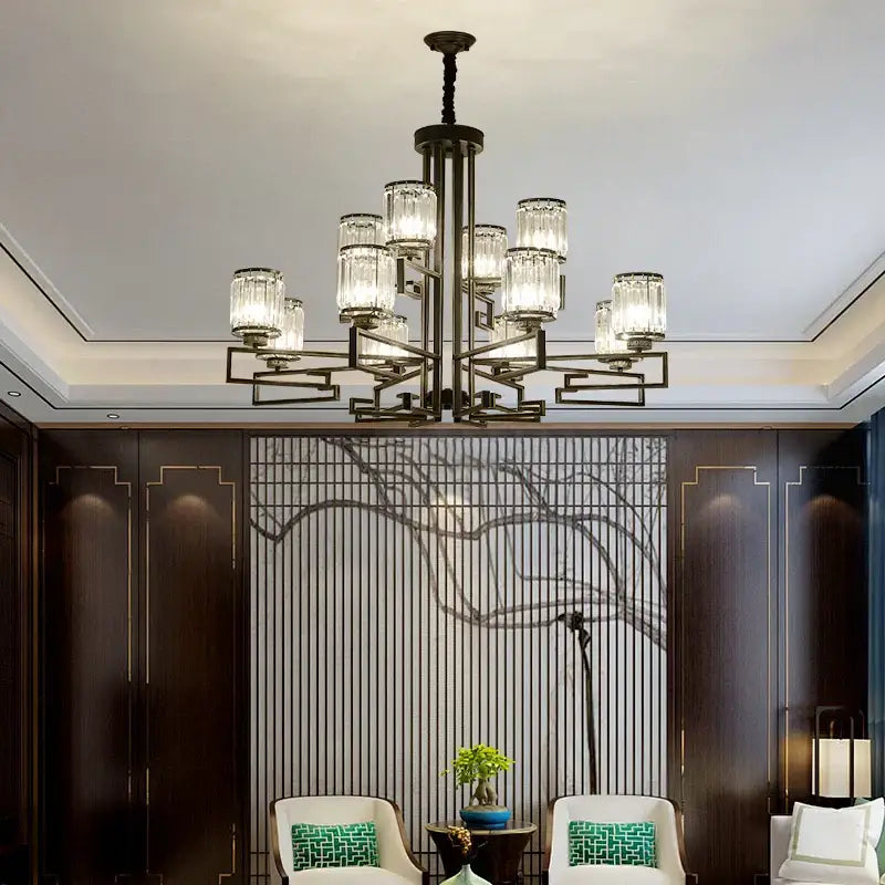 Black metal decorbites crystal chandelier with clear glass candle-style shades for modern luxury livingroom lighting