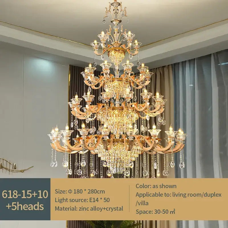 Golden decorbites crystal chandelier pendant with intricate crystal droplets and zinc alloy arms for villa duplex and hotel lobby