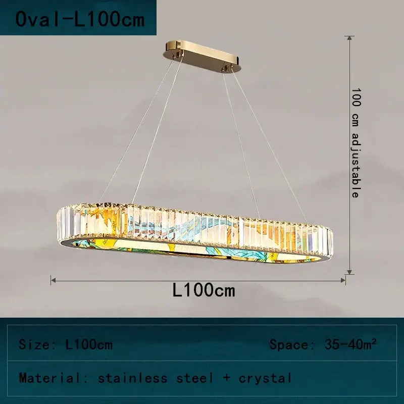 Gold-toned decorbites crystal chandelier pendant lamp with stainless steel frame and faceted crystals, adjustable 100cm length