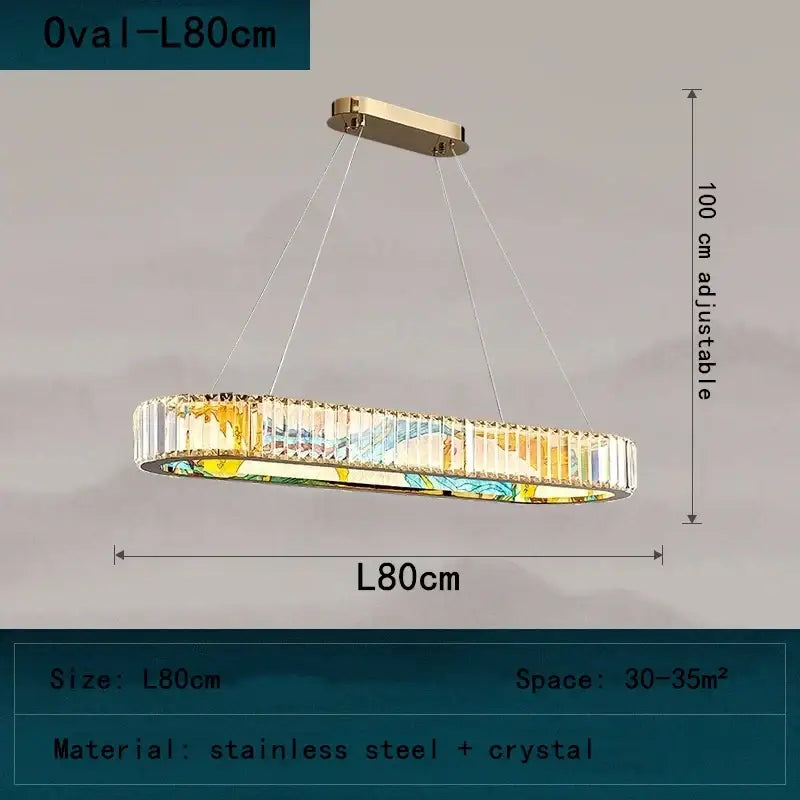 Gold-toned decorbites crystal chandelier pendant lamp with stainless steel frame, faceted crystals, and adjustable height 100 cm