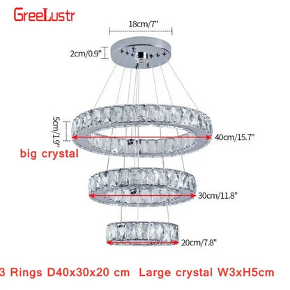 Chrome-finished decorbites crystal chandelier with three tiers and cascading faceted big crystal rings for dining room and bedroom