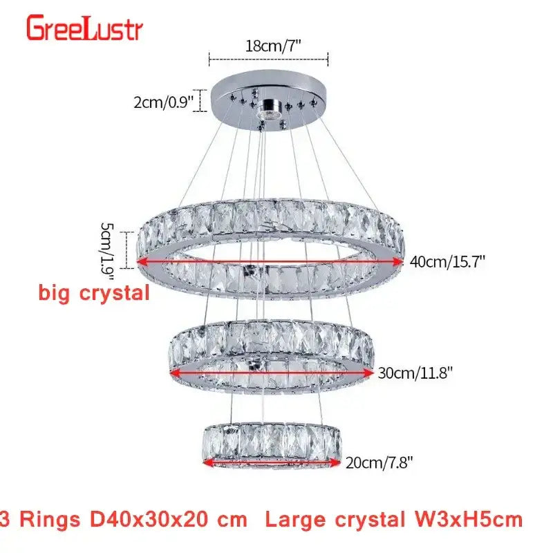 Chrome-finished decorbites crystal chandelier with three tiers and cascading faceted big crystal rings for dining room and bedroom