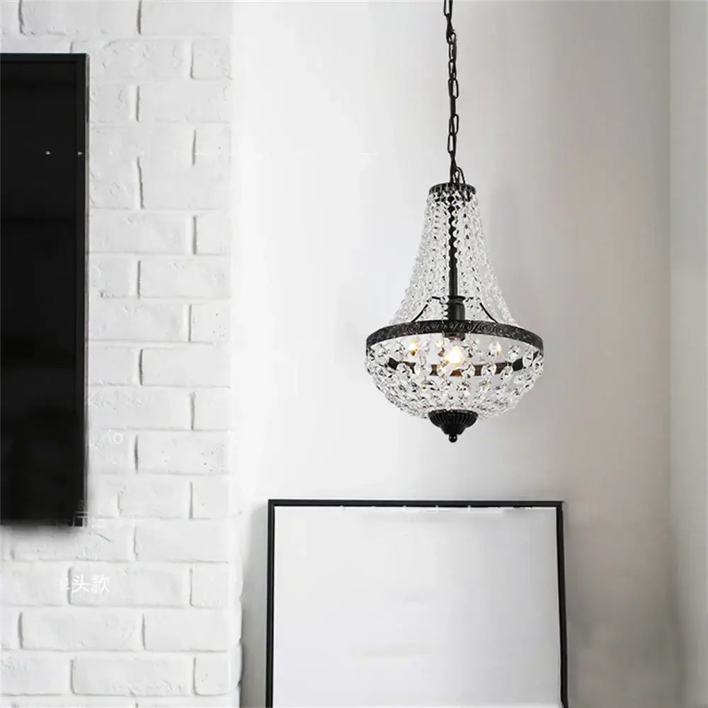 Elegant black metal decorbites crystal chandelier pendant lamp with cascading clear crystal beads for dining room use