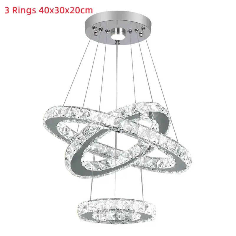 Modern chrome-finished decorbites crystal chandelier pendant lamp with three interlocking crystal rings for dining room and bedroom