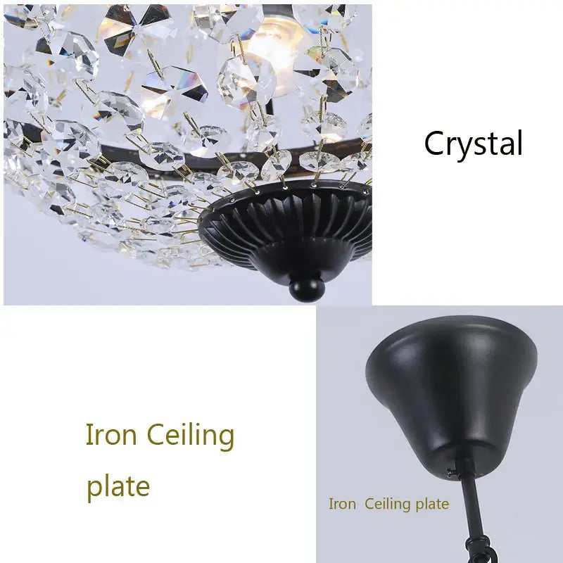 A decorbites crystal chandelier pendant lamp with sparkling crystals gold hardware and black iron ceiling plate for dining room