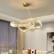 Gold-toned decorbites crystal chandelier pendant with faceted crystals for modern living and dining room lighting