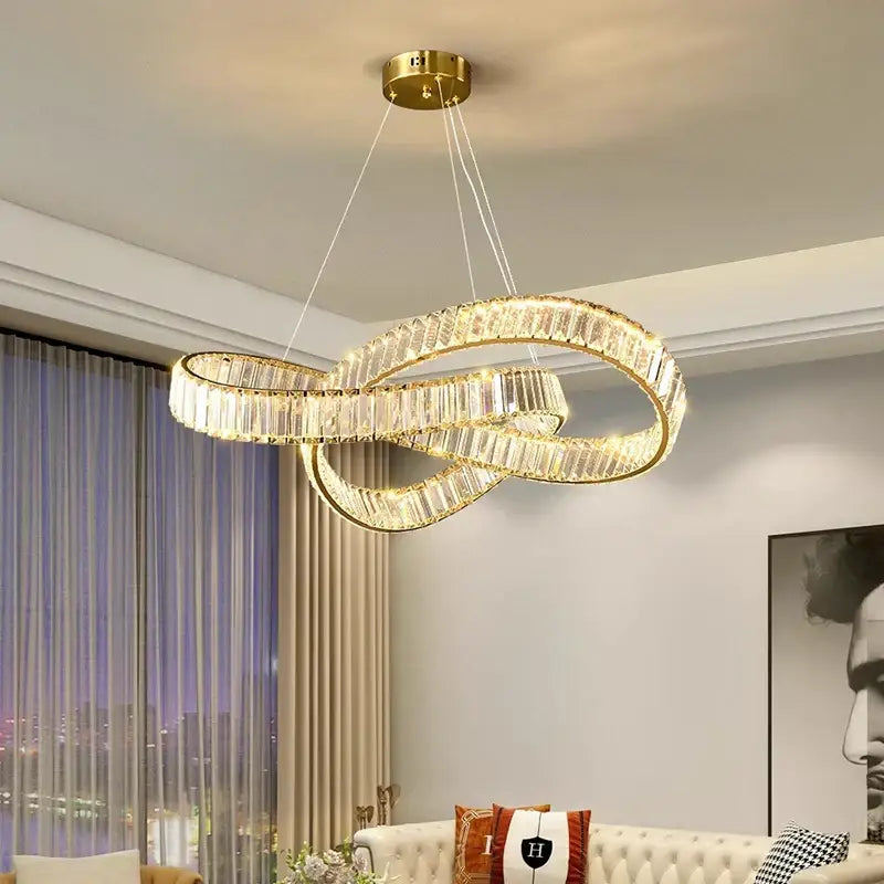Gold-toned decorbites crystal chandelier pendant with faceted crystals for modern living and dining room lighting