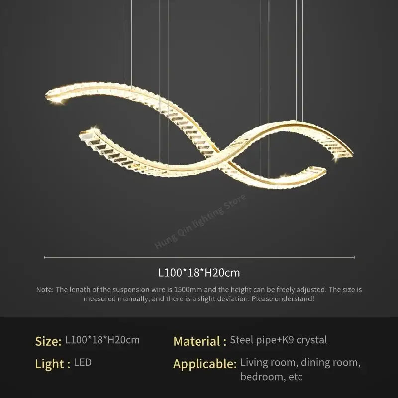 Decorbites crystal chandelier pendant gold-toned infinity shape with embedded k9 crystals and led lighting for living room