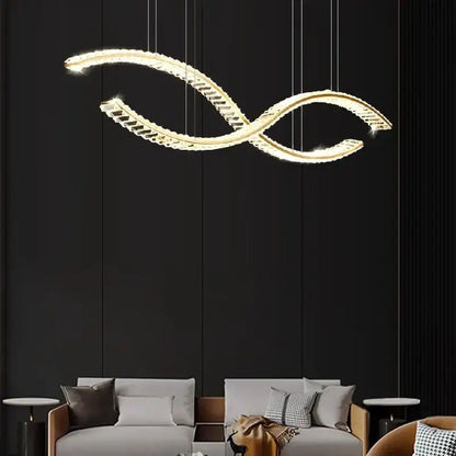 Gold-toned decorbites crystal chandelier pendant lamp with infinity shape and crystal accents for living room lighting