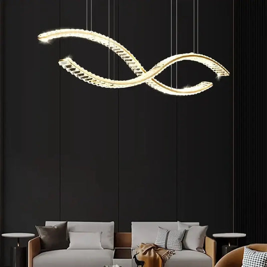 Gold-toned decorbites crystal chandelier pendant lamp with infinity shape and crystal accents for living room lighting