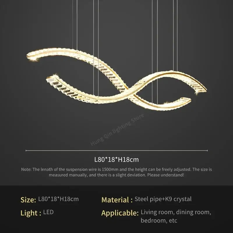 Gold-toned decorbites crystal chandelier pendant lamp with sleek intertwined design and k9 crystal accents for living room