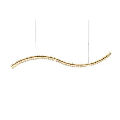 Gold-toned decorbites crystal chandelier pendant lamp with curved design and embedded crystal beads for living room use