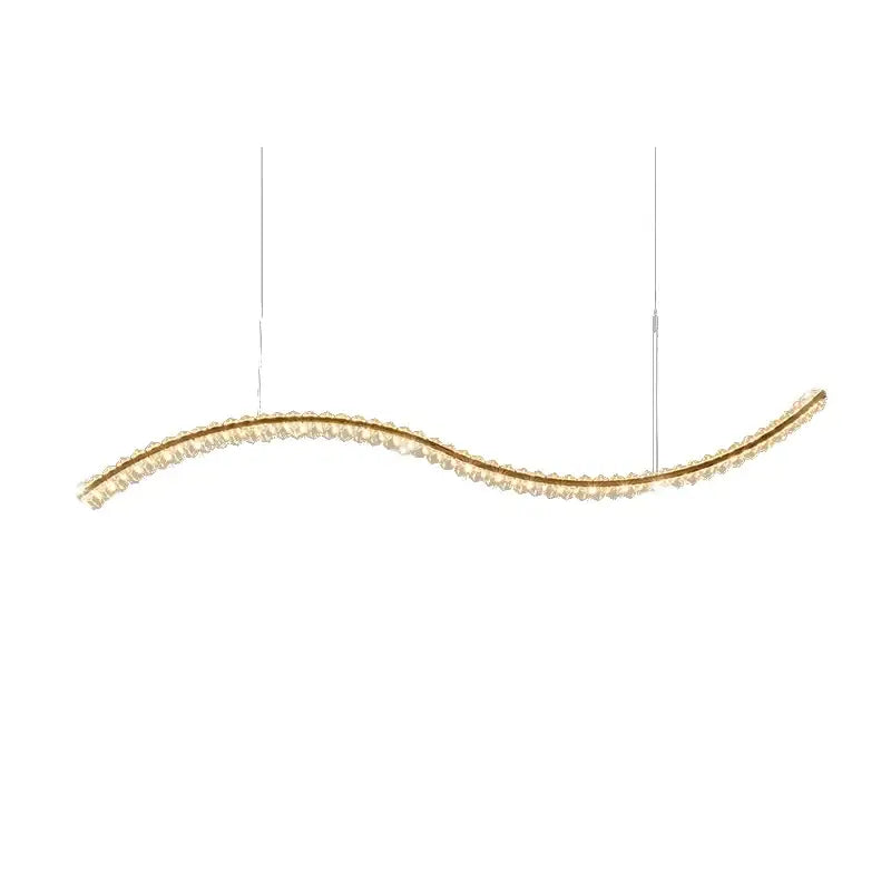 Gold-toned decorbites crystal chandelier pendant lamp with curved design and embedded crystal beads for living room use