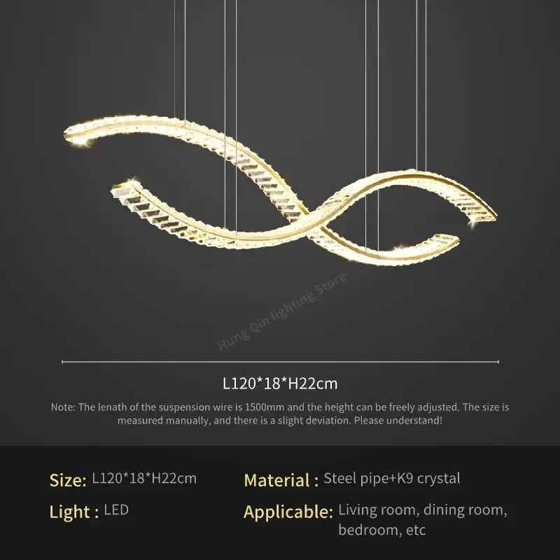 Gold-colored decorbites crystal chandelier pendant lamp with k9 crystals and steel frame for living room lighting
