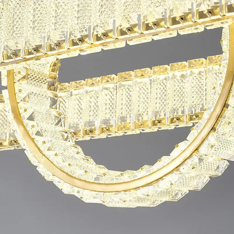 DecorBites crystal chandelier pendant lamp in gold tone with intricate crystal prisms for modern living room lighting