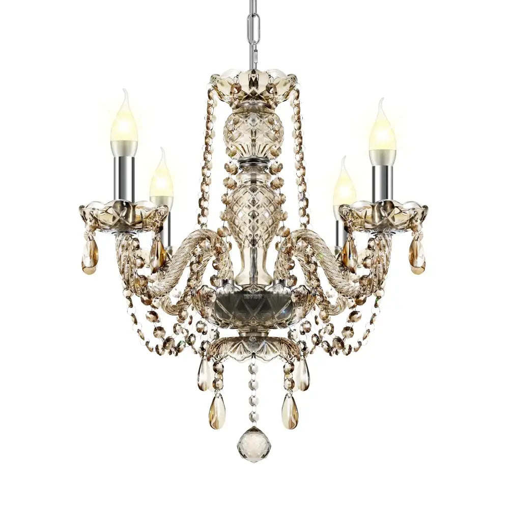 Elegant champagne-colored decorbites crystal chandelier pendant light with intricate cut glass and dangling beads for luxury spaces