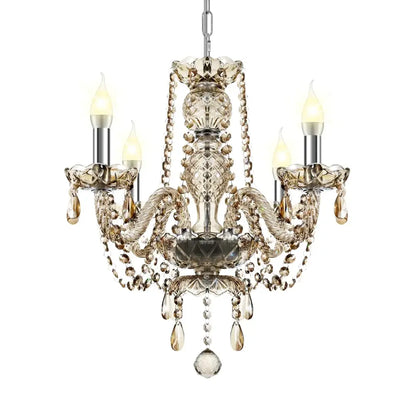 Elegant champagne-colored decorbites crystal chandelier pendant light with intricate cut glass and dangling beads for luxury spaces