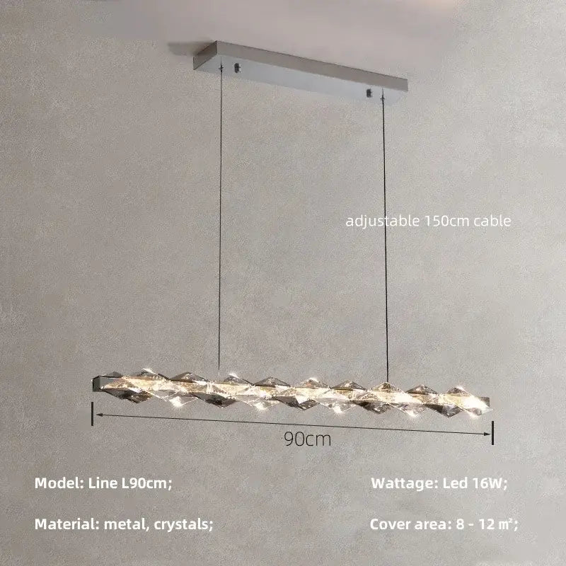 Modern rectangular pendant light with chrome frame and faceted crystal accents featuring adjustable 150cm cable decorbites crystal chandelier