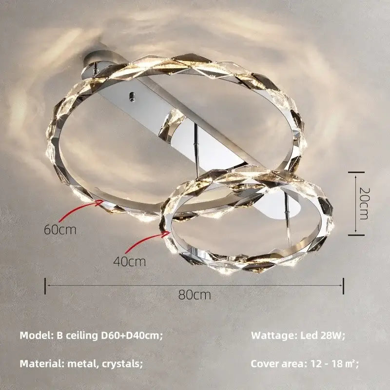 Modern decorbites crystal chandelier pendant light with interlocking metallic and faceted clear crystal oval rings