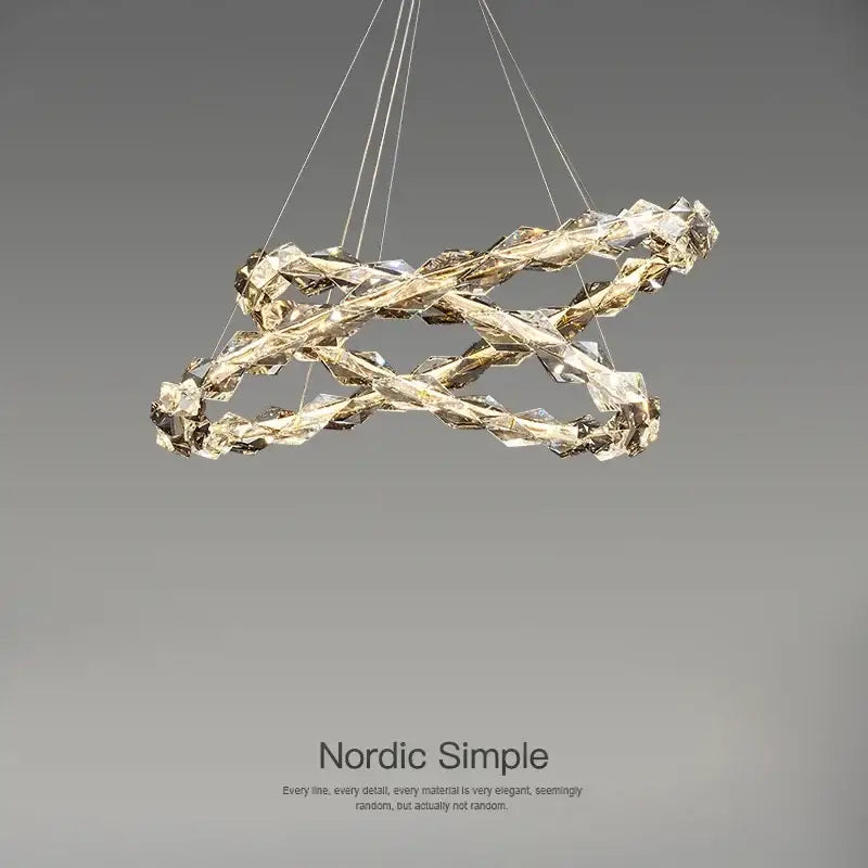 Decorbites crystal chandelier pendant light with modern geometric gold and clear crystal design dimmable luxury LED chrome