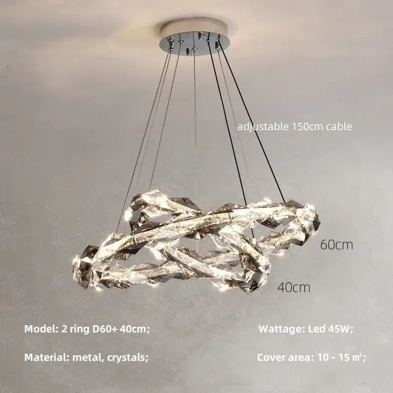 Modern two-ring pendant light with chrome frame and crystal accents by decorbites crystal chandelier for luxury interiors