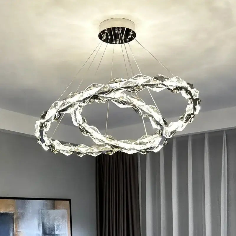 Modern decorbites crystal chandelier pendant light with clear faceted glass and sleek chrome finish dimmable LED luminaria