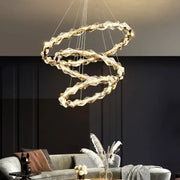 Golden crystal-encrusted DecorBites crystal chandelier pendant light with modern dimmable spiral design chrome luminaria
