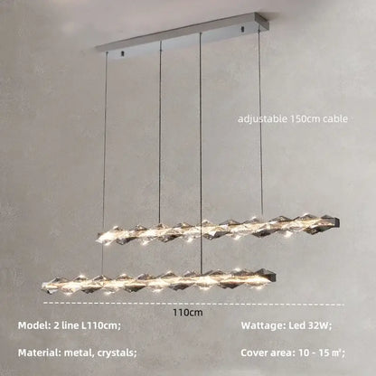 Modern two-tiered decorbites crystal chandelier pendant light with chrome frame and faceted crystal accents for interiors
