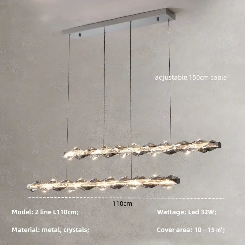 Modern two-tiered decorbites crystal chandelier pendant light with chrome frame and faceted crystal accents for interiors