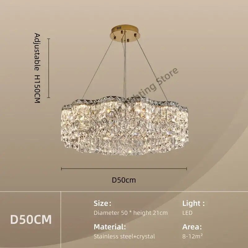 Decorbites crystal chandelier pendant light with gold stainless steel frame and faceted crystals for elegant spaces