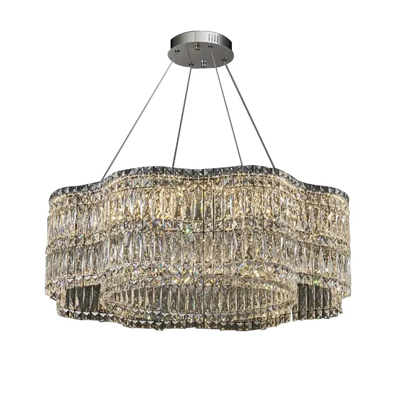 DecorBites crystal chandelier pendant light with multi-tiered clear crystals and sleek chrome pendant light fixture