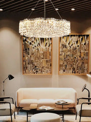 Decorbites crystal chandelier pendant light with faceted crystal and metallic frame pendant light fixture
