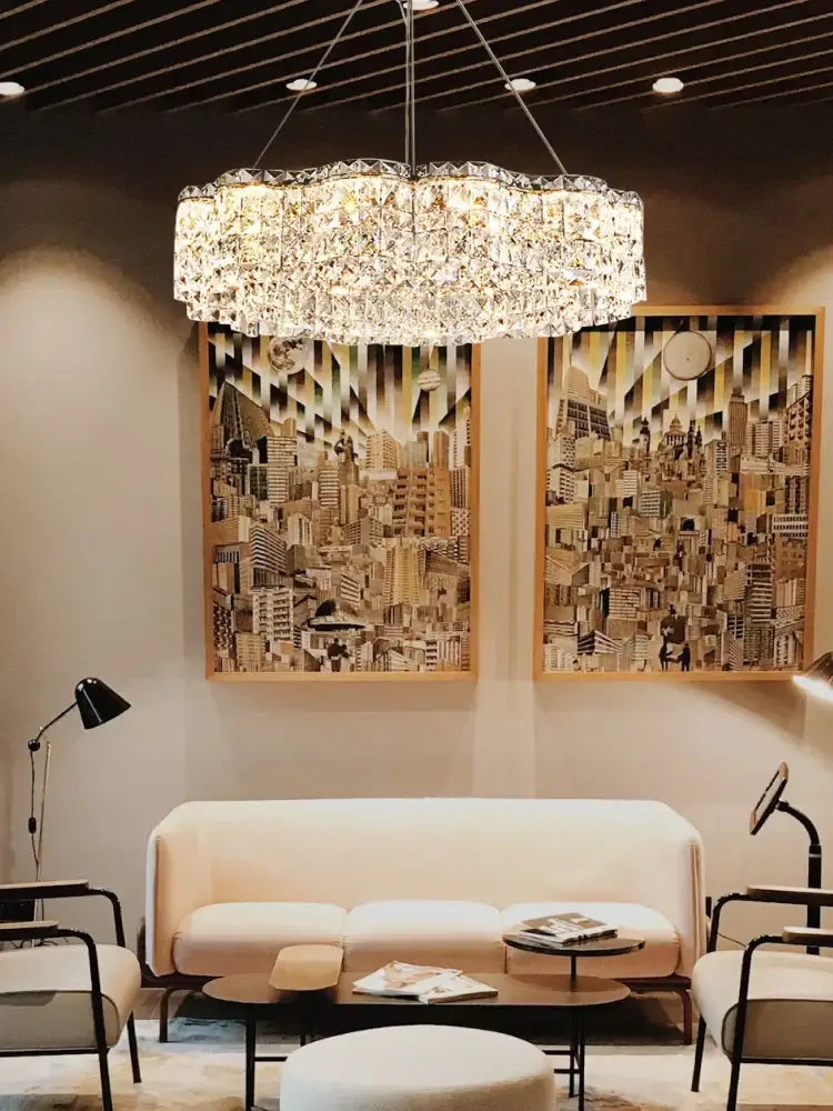 Decorbites crystal chandelier pendant light with faceted crystal and metallic frame pendant light fixture